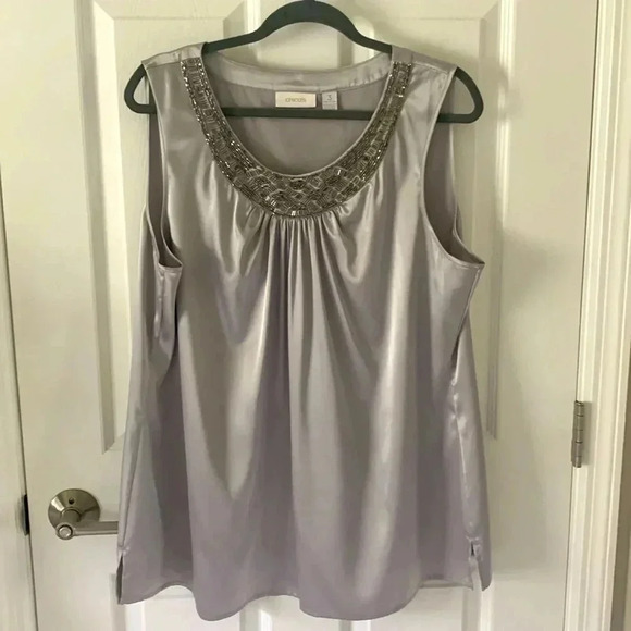 Chicos silver beaded embellished sleeveless blouse size XL (Chicos size 3) - Picture 1 of 8